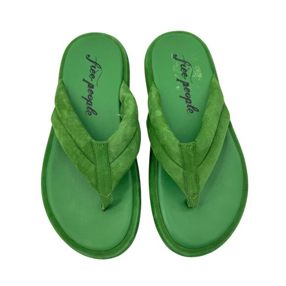 Free‎ People Women's Wonderland Green Leather Suede Thong Sandals Size 38 - Picture 4 of 9